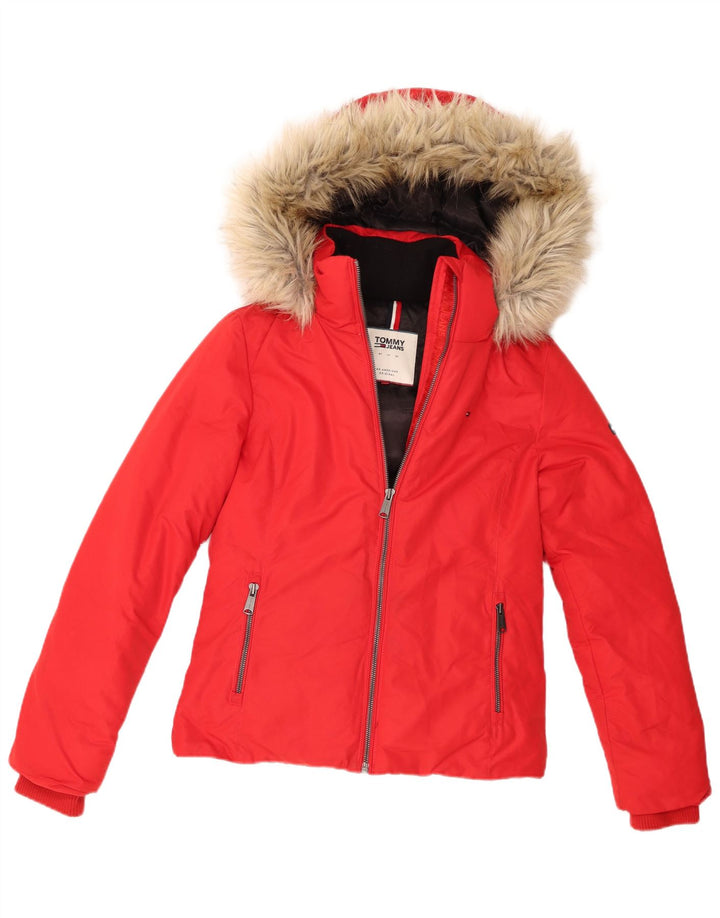 Tommy Hilfiger Veste matelassée à capuche pour femme UK 10 Small Rouge Polyester