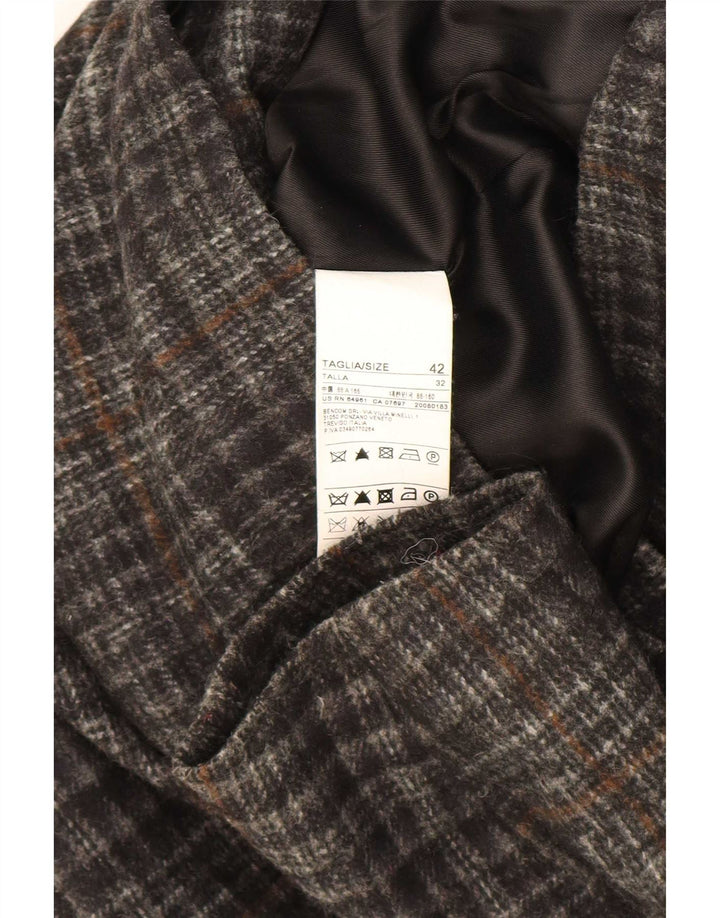 Benetton Duffle Jacket À Capuche Femme IT 42 Gris Moyen Carreaux Acrylique