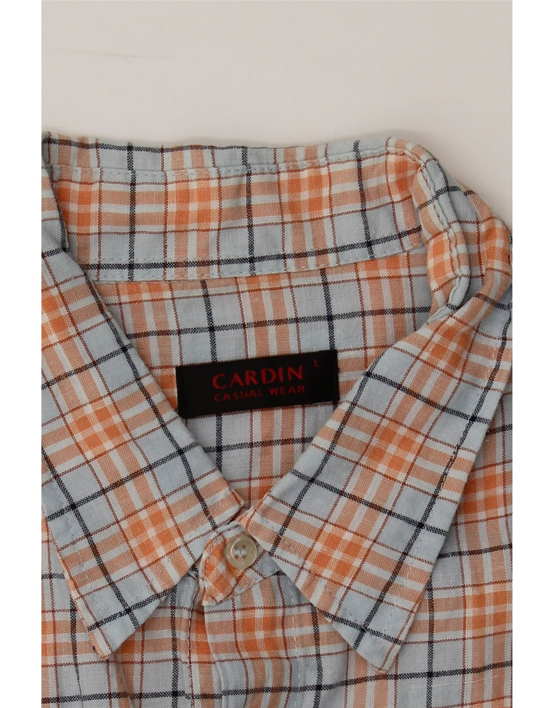 VINTAGE Mens Short Sleeve Shirt Large Blue Check Ramie Vintage Vintage and Second-Hand Vintage from Messina Hembry 