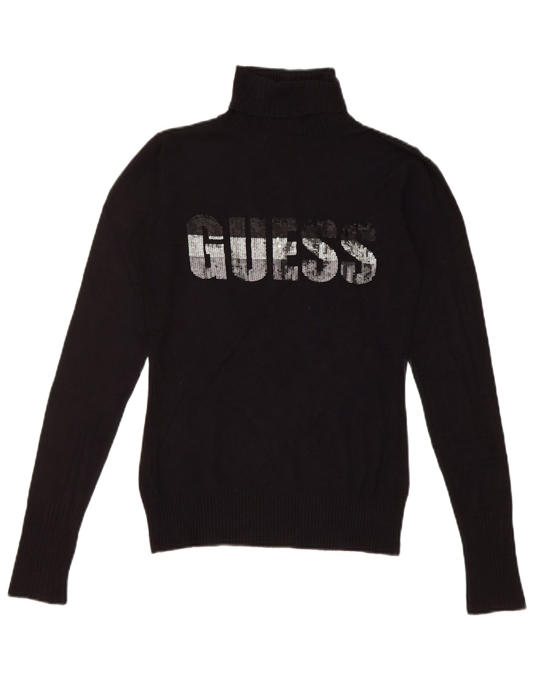 Guess Pull graphique à col roulé pour femme UK 8 Small Noir