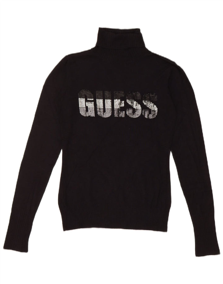 Guess Pull graphique à col roulé pour femme UK 8 Small Noir