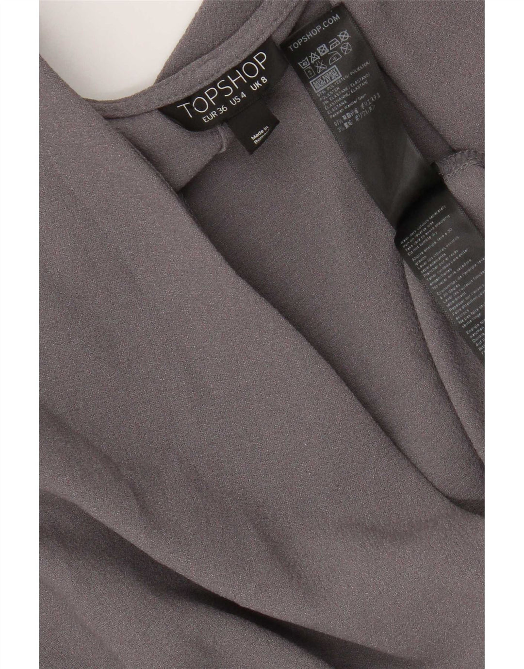 Topshop Robe portefeuille chauve-souris pour femme UK 8 Small Gris Polyester
