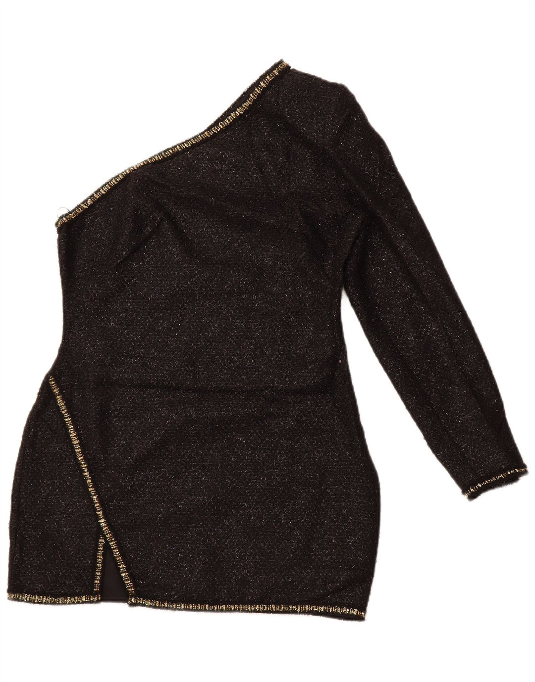 ZARA Femme Tunique Une Épaule Top UK 14 Grand Acrylique Moucheté Noir