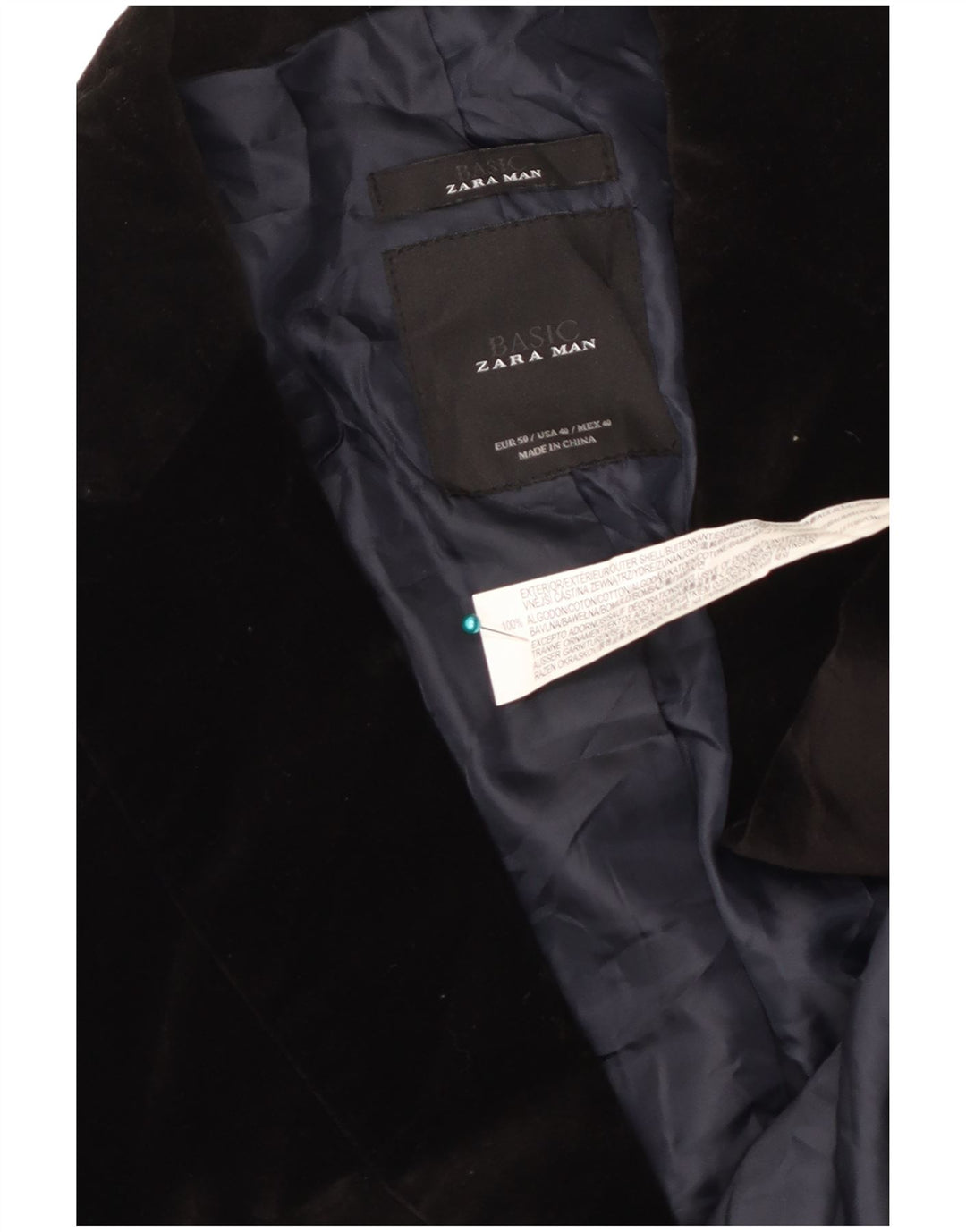 Zara Veste blazer en velours à 2 boutons pour homme EU 40 en coton noir moyen