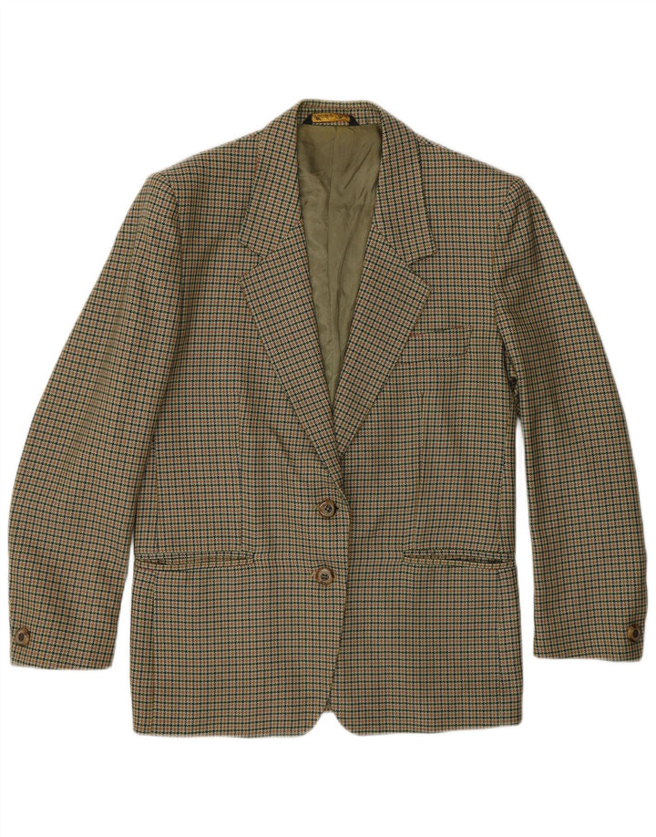 vintage Femme 2 Bouton Blazer Veste UK 14 Moyen Kaki Pied-de-poule