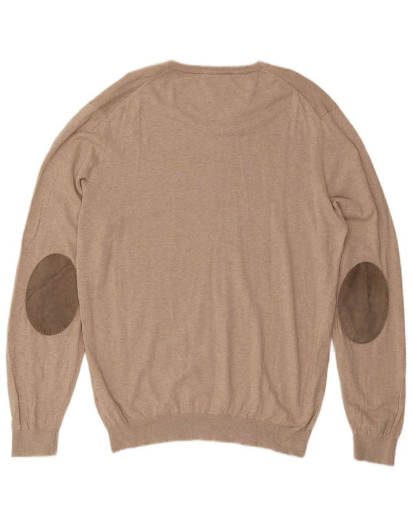 Massimo Dutti Pull col V pour homme en coton beige Large