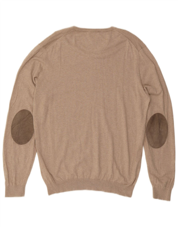 Massimo Dutti Pull col V pour homme en coton beige Large