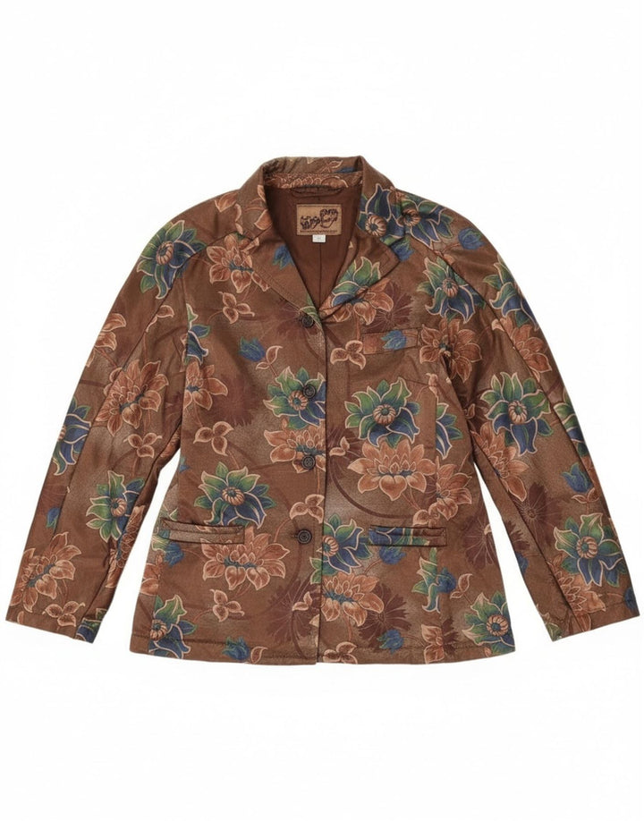 vintage Femme 4 Bouton Blazer Veste UK 14 Moyen Brun Floral