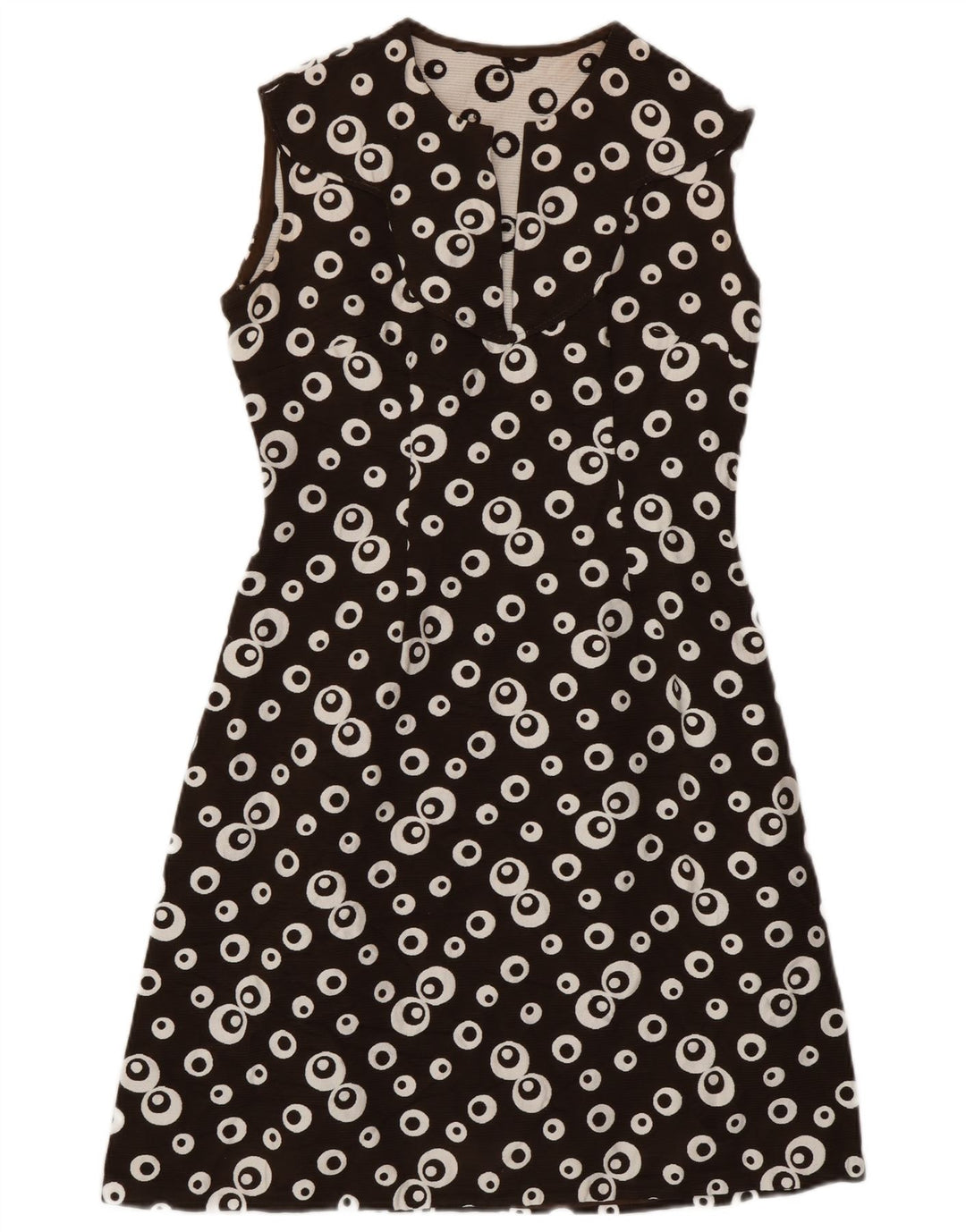 Robe trapèze sans manches à motif abstrait vintage pour femmes UK 8 Petit Marron