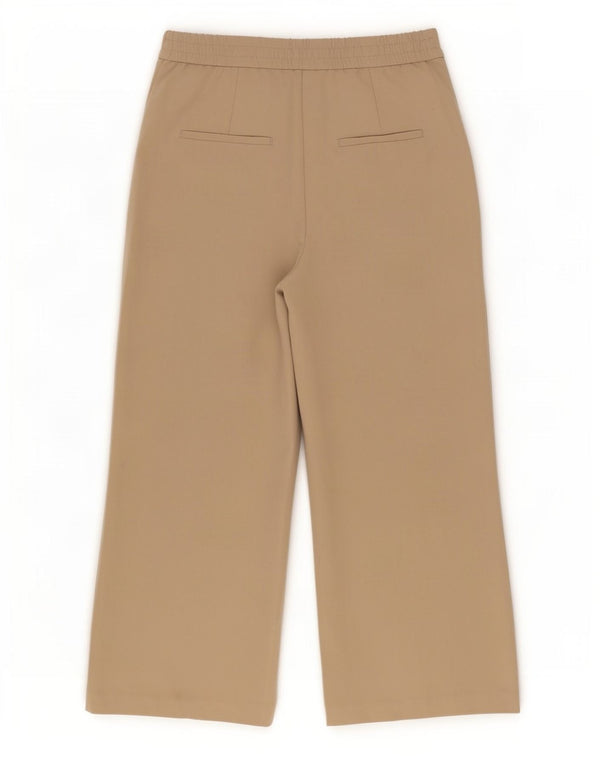 Zara Pantalon court taille haute à jambe large pour femme XS W24 L24 Beige Viscose