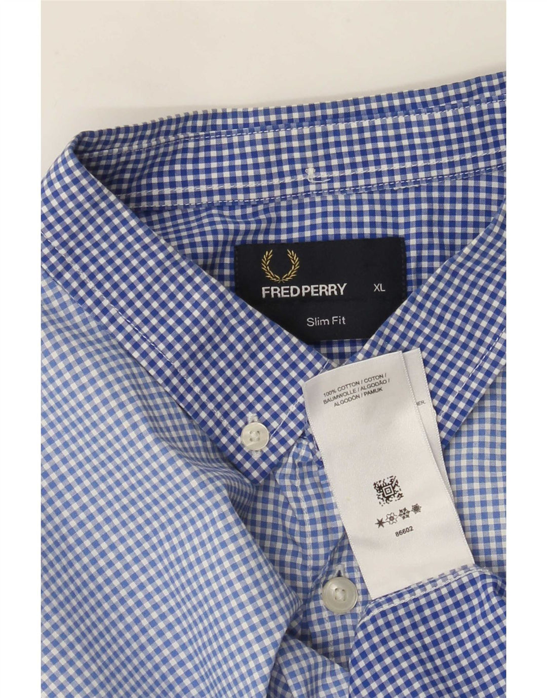 Fred Perry Chemise Slim Fit XL en coton vichy bleu pour homme