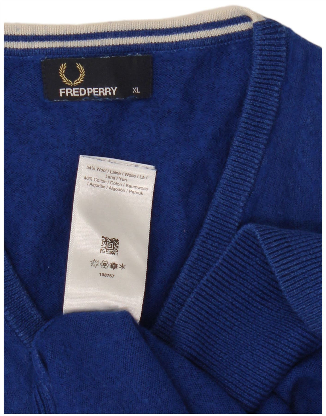 Fred Perry Pull col V pour homme XL en laine bleue