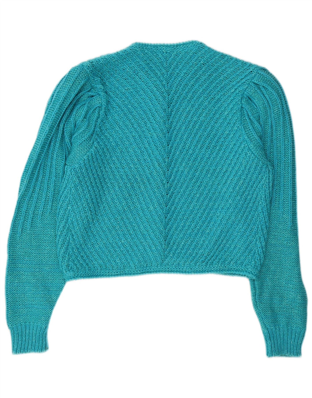vintage Femmes Crop Cardigan Pull UK 14 Bleu Moyen