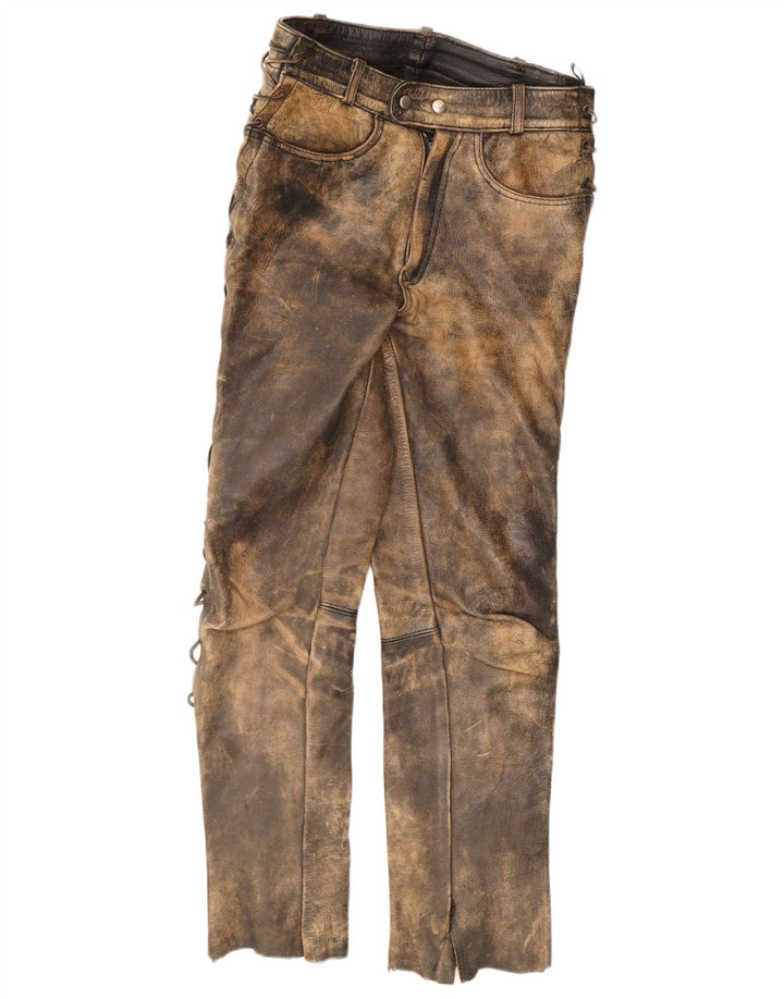 Pantalon droit en cuir vintage pour homme W30 L30 Kaki