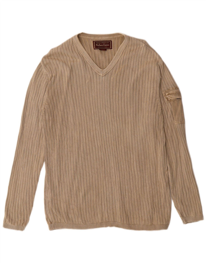 Marlboro Classics Pull col V pour homme en coton beige Taille L
