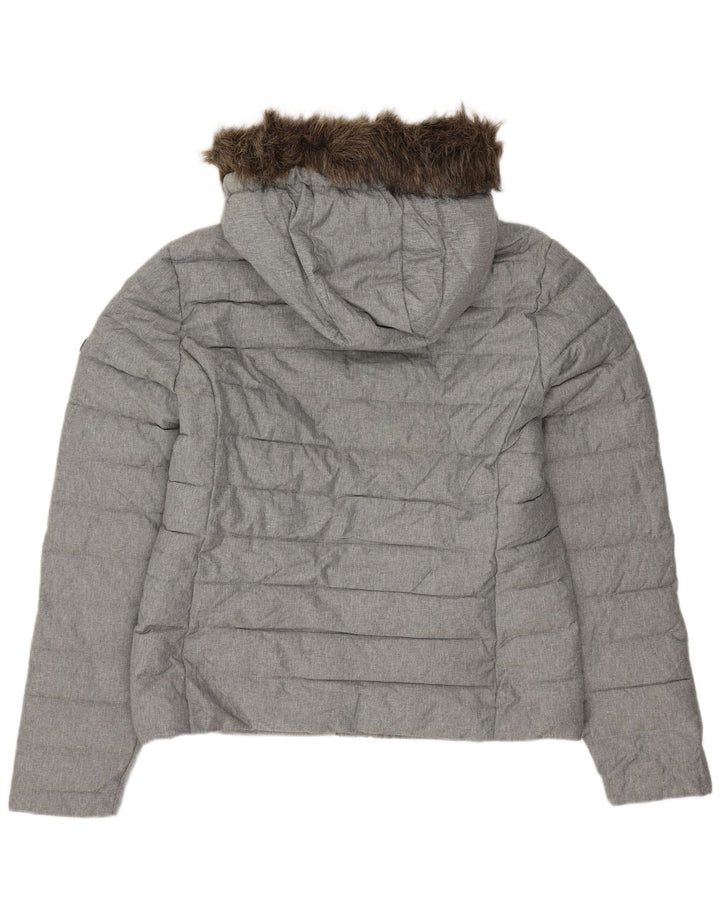 SUPERDRY Veste matelassée à capuche pour femme UK 14 Large Gris Polyester