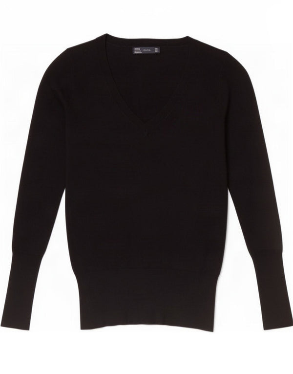 Zara Pull col en V pour femme UK 10 Petite rayonne noire