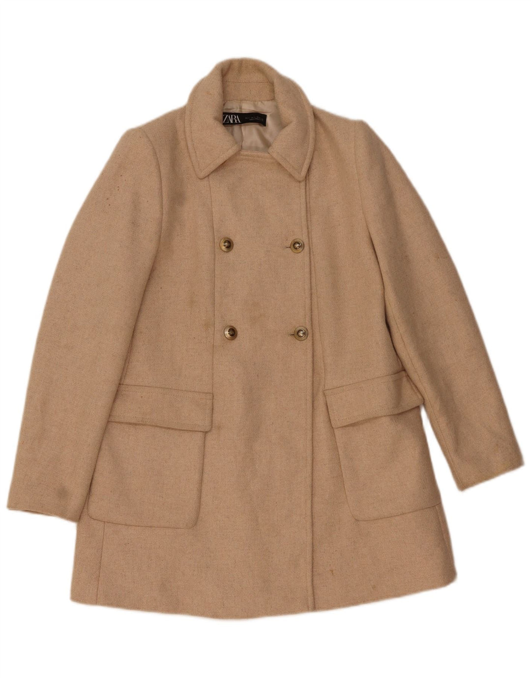 Zara Manteau croisé pour femme UK 10 Petite laine beige à chevrons