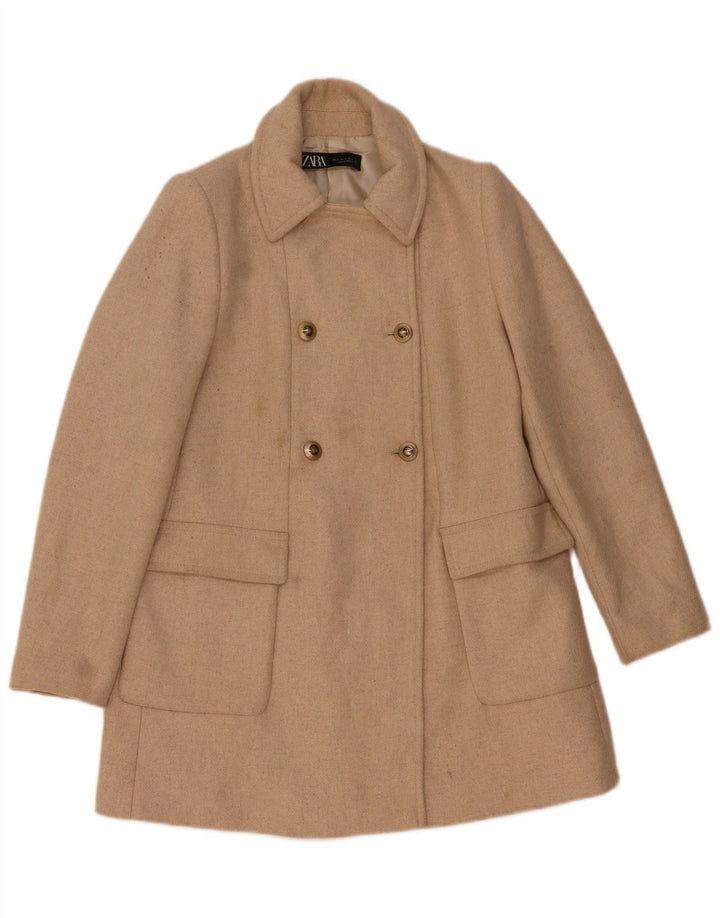 Zara Manteau croisé pour femme UK 10 Petite laine beige à chevrons