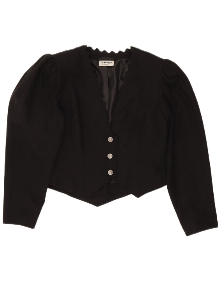 Meico Veste blazer courte à 3 boutons pour femme UK 16 Large Noir Polyester