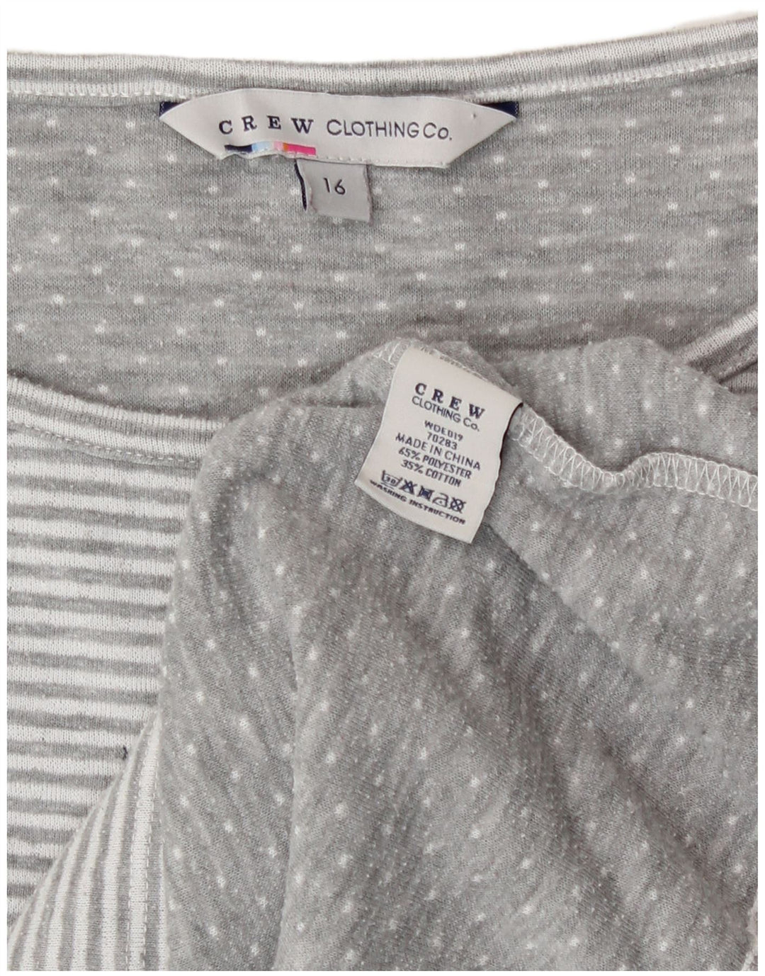 Crew Clothing Haut Femme Manches 3/4 UK 16 Grand Gris Rayé Polyester