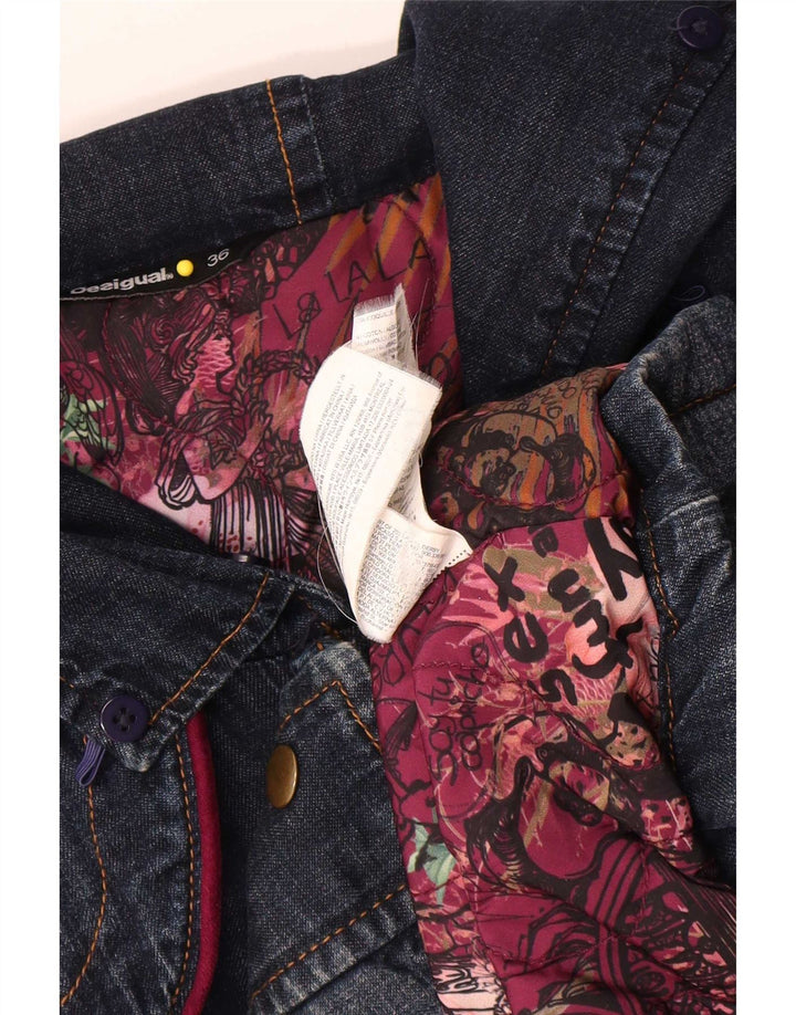 Desigual Manteau en denim graphique surdimensionné pour femme EU 36 Petit bleu marine floral