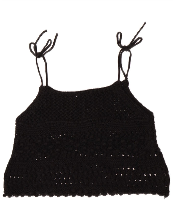 Zara Haut court sans manches en crochet pour femme UK 12 Noir moyen