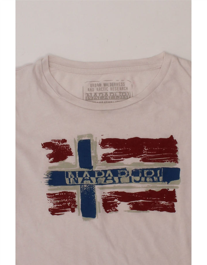 NAPAPIJRI Boys Graphic Top Long Sleeve 7-8 Years White Vintage Napapijri and Second-Hand Napapijri from Messina Hembry 
