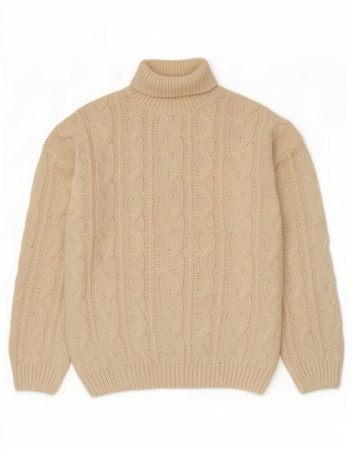 vintage Mens Roll Neck Jumper Pull XL Off White Polyacrylique