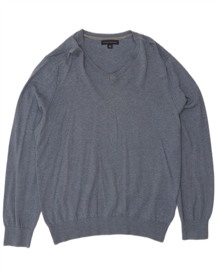 Banana Republic Pull Col V Homme Bleu Moyen Coton