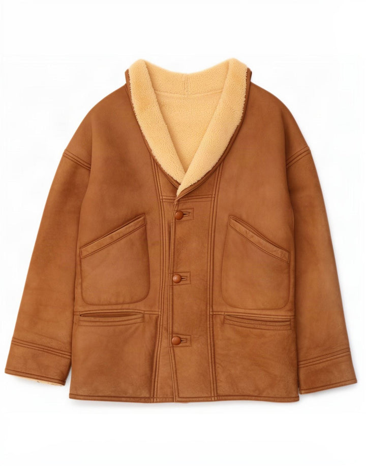 veste en peau de mouton homme vintage UK 40 Grand Brun