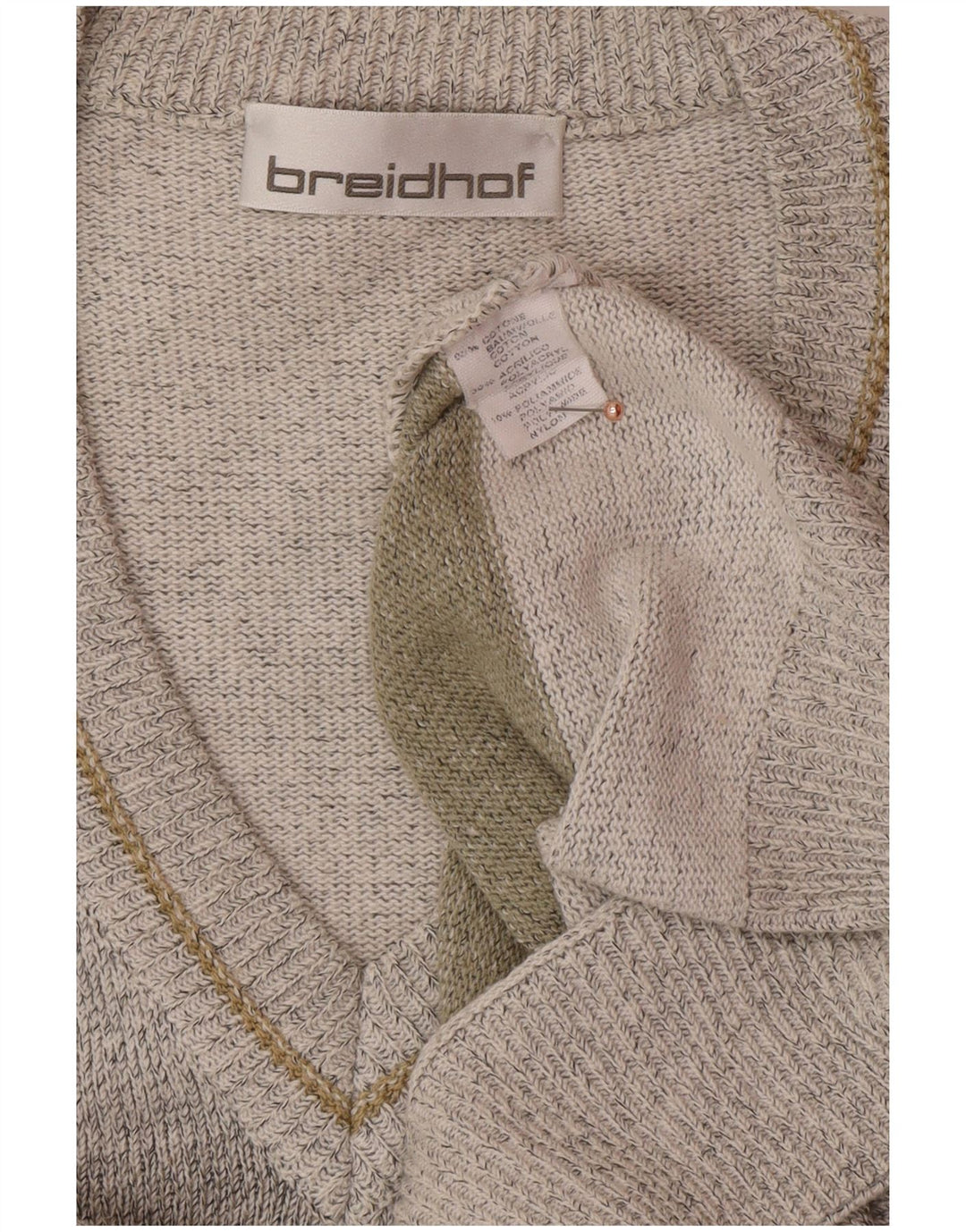 BREIDHOF Pull col V pour Homme Grand Gris Géométrique en Coton