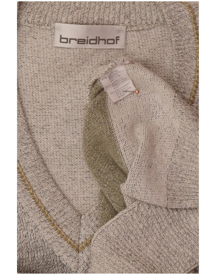 BREIDHOF Pull col V pour Homme Grand Gris Géométrique en Coton