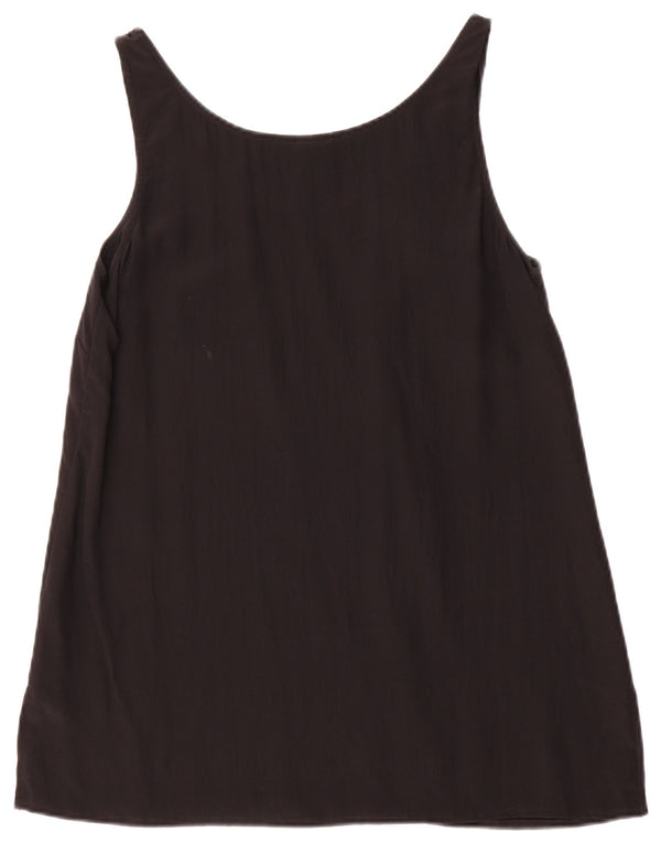 vintage Womens Vest Top UK 12 Moyenne Soie Noire