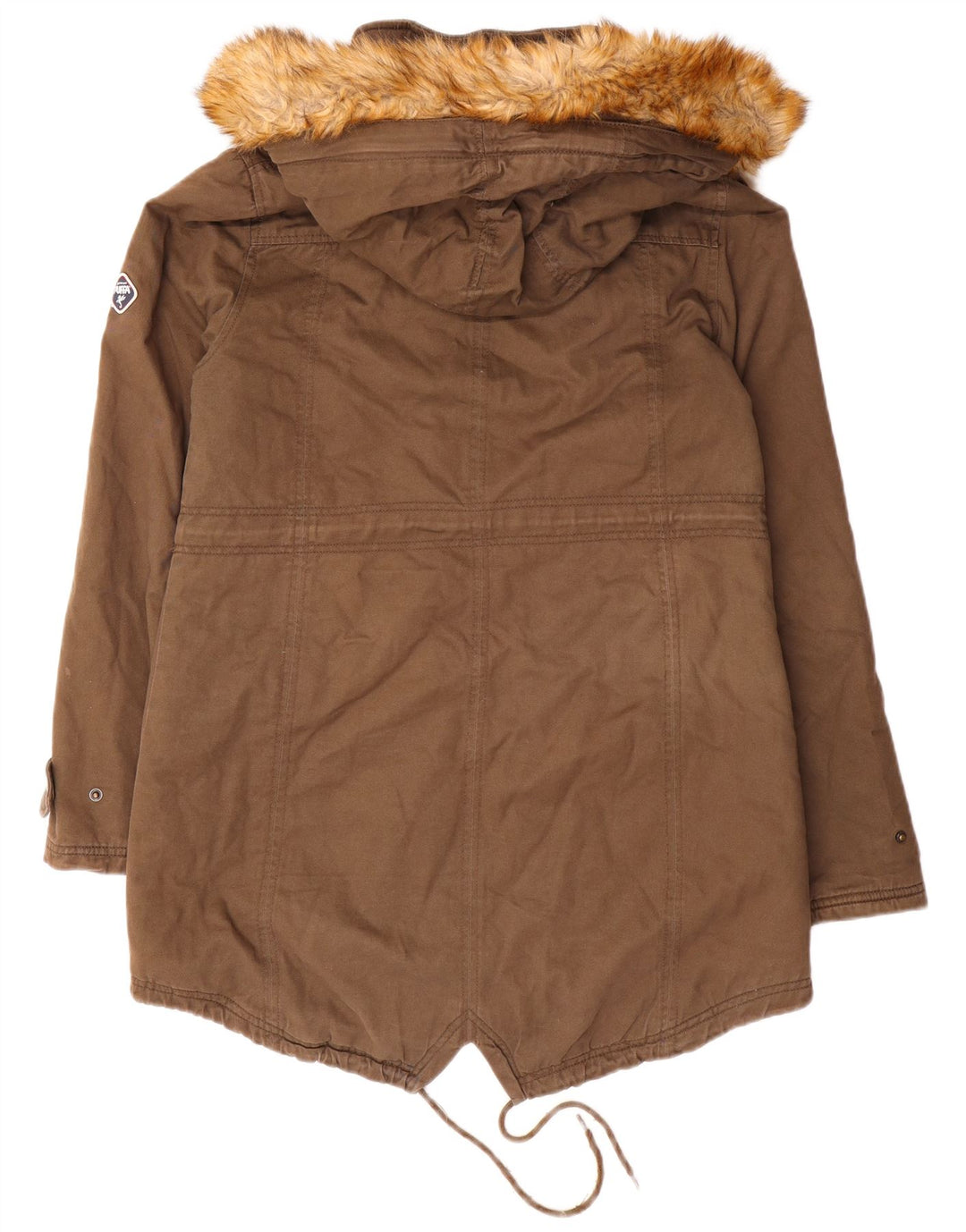 Puffa Parka à capuche pour femme UK 14 Large Marron Coton