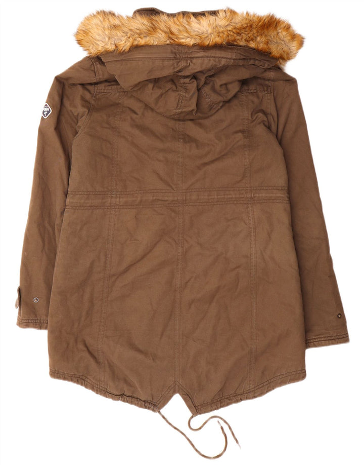 Puffa Parka à capuche pour femme UK 14 Large Marron Coton