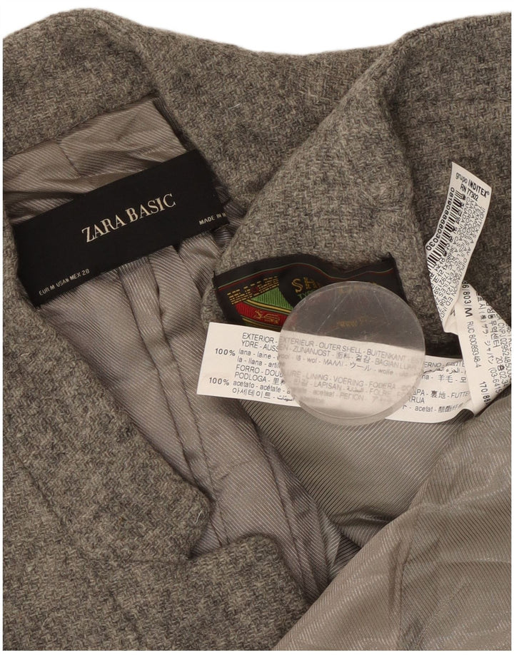 Zara Veste Blazer Longue Femme UK 12 Laine Gris Moyen
