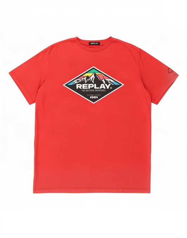Replay T-Shirt Graphique Homme Top 2XL Rouge Coton