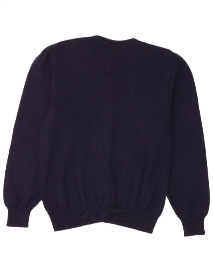 vintage Femme Cardigan Pull UK 14 Bleu Marine Moyen