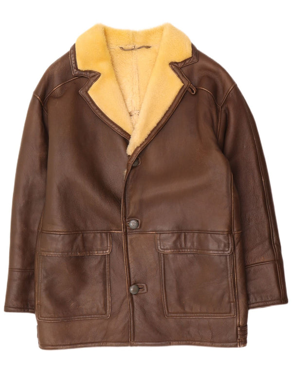 vintage Mens Shearling Overcoat UK 40 Grand Brun