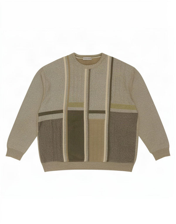 Emilio Adani Pull col bateau pour homme UK 44 XL Kaki Géométrique Coton