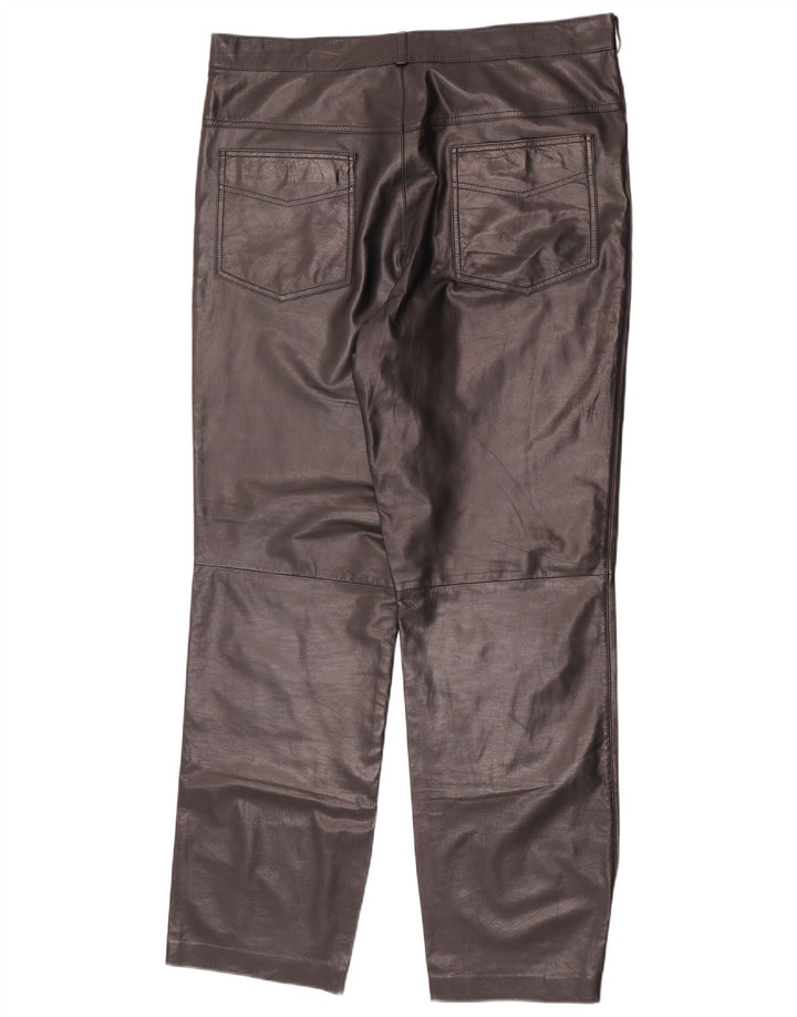 Pantalon droit en cuir femme vintage W36 L32 Noir