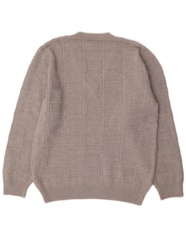 vintage Homme Col V Pull Pull IT 50 Gris Moyen Polyacrylique