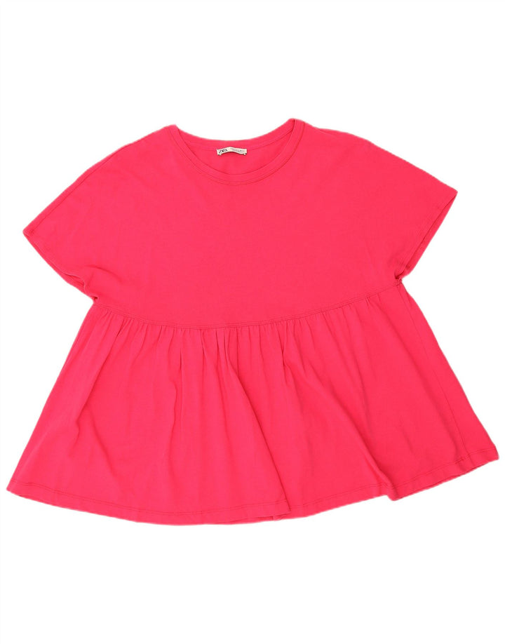 Zara Womens T-Shirt Oversize UK 14 Coton Rose Moyen