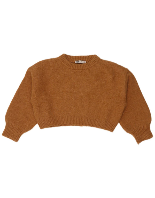 Zara Pull court à col rond pour femme UK 16 Grand nylon marron