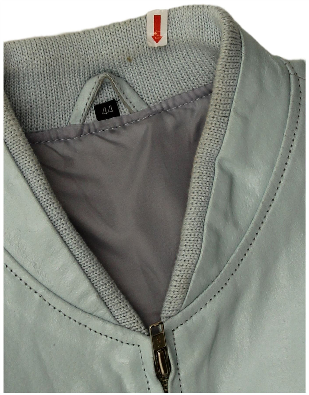 vintage Femmes Crop Faux Cuir Bomber Jacket IT 44 Bleu Moyen