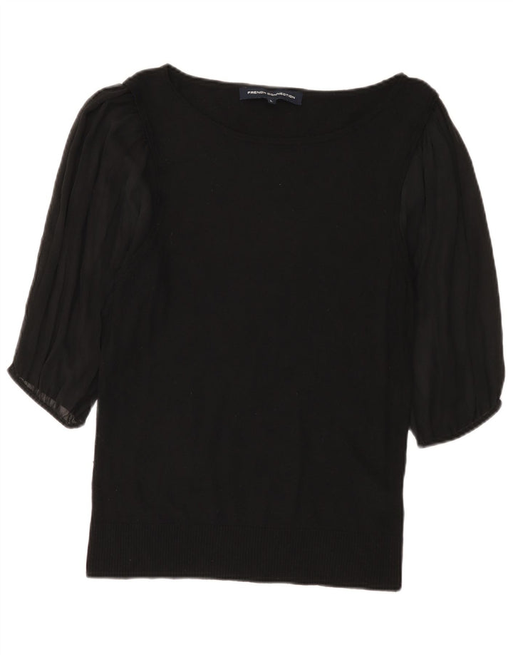 French Connection Haut Femme Manches 3/4 UK 14 Large Noir Viscose
