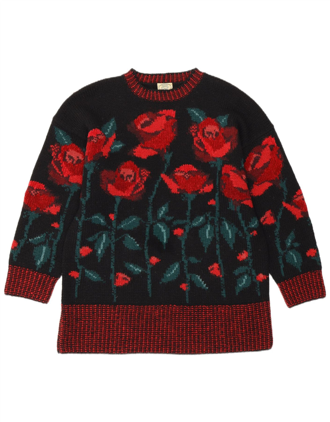 LAURA ASHLEY Pull à col rond pour femme UK 14 Medium Noir Floral