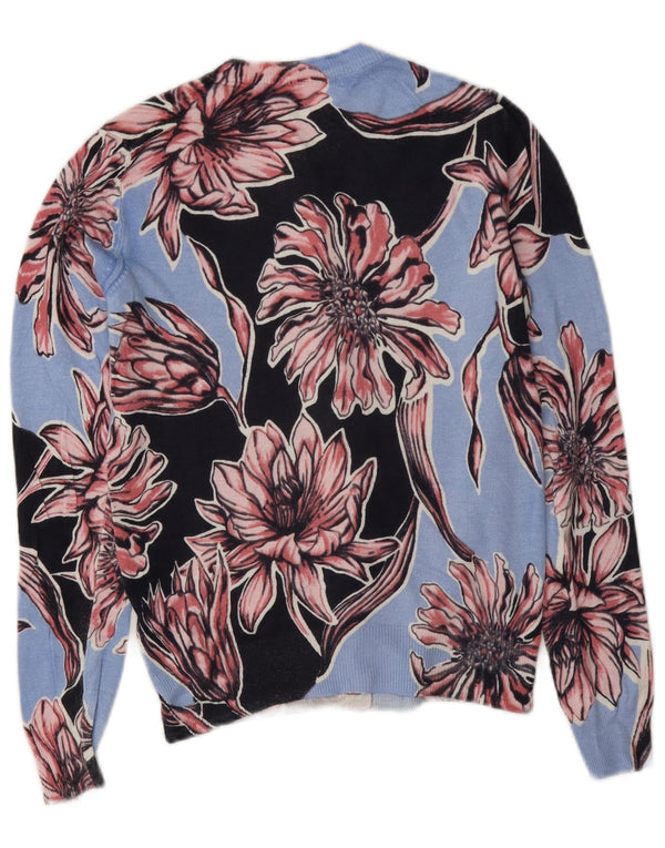 Marks & Spencer Pull Cardigan Femme UK 8 Petit Bleu Floral Viscose