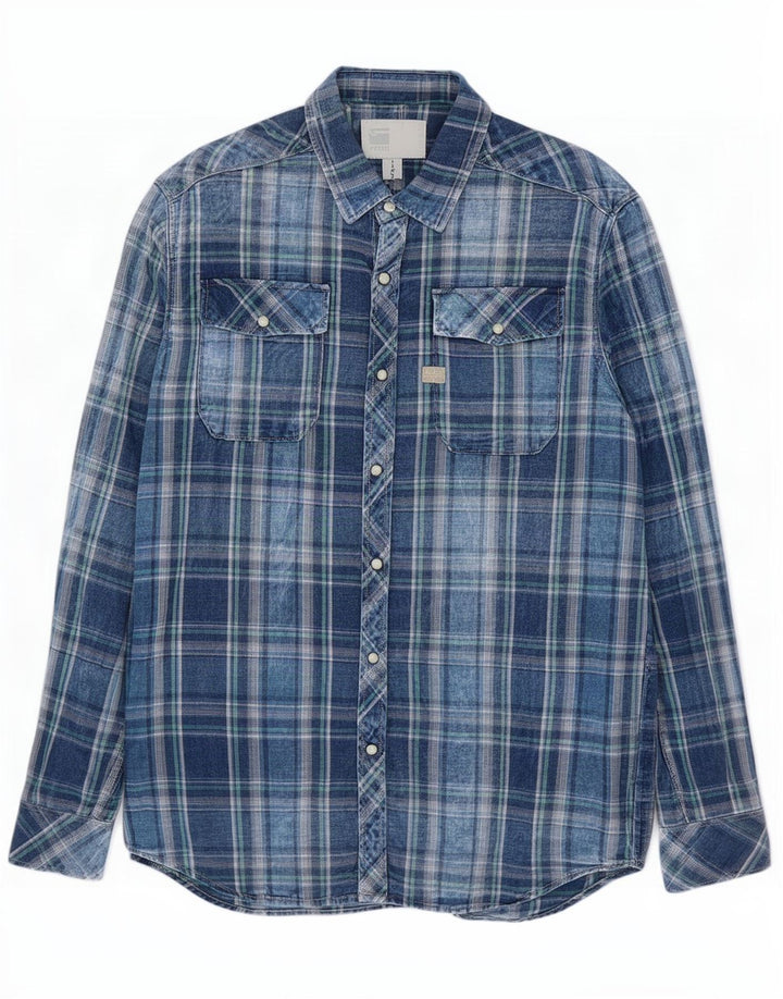 G-Star Chemise en flanelle pour hommes, grand carreaux bleus en coton
